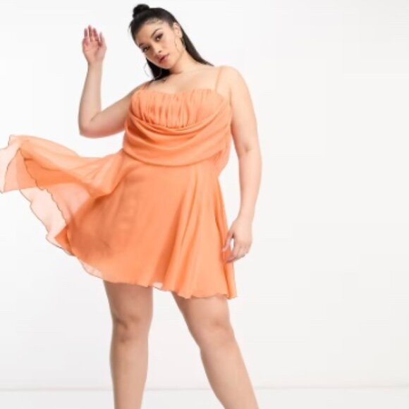 ASOS Curve Dresses & Skirts - NWT Asos Design Curve Corset Mini Dress With Soft Cowl Front In Orange Size 20
